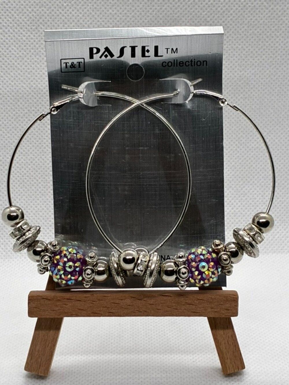 3For$20 Pastel Collection Purple Beaded Silver Fashion Hoop Earrings